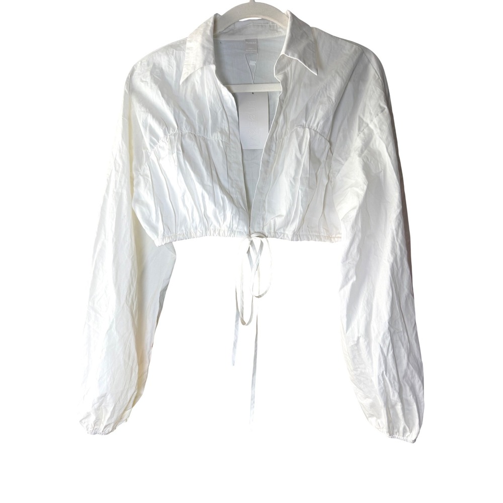 18. Musera Cropped Tie Front Balloon Sleeve Blouse Size L